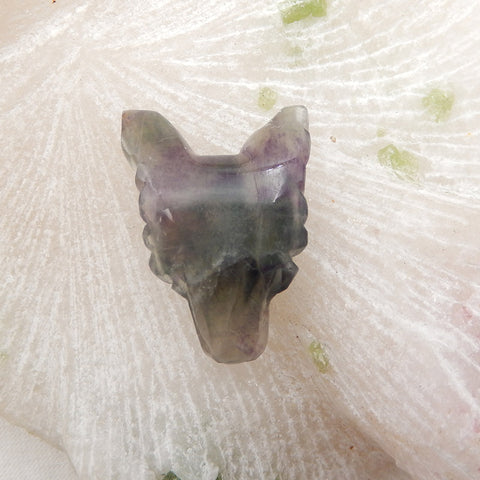 Natural Fluorite Carved wolf head Pendant Bead 30x21x11mm, 8.4g