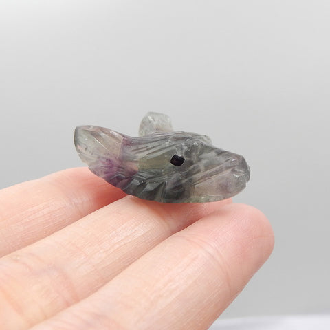 Natural Fluorite Carved wolf head Pendant Bead 30x21x11mm, 8.4g