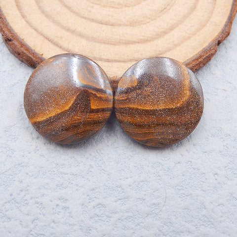 Intarsia of Tiger's Eye and Opalite cabochon 20x20x6mm, 7.7g