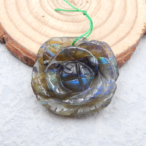 Natural Labradorite Carved flower Pendant Bead 28X26X8mm, 8.5g