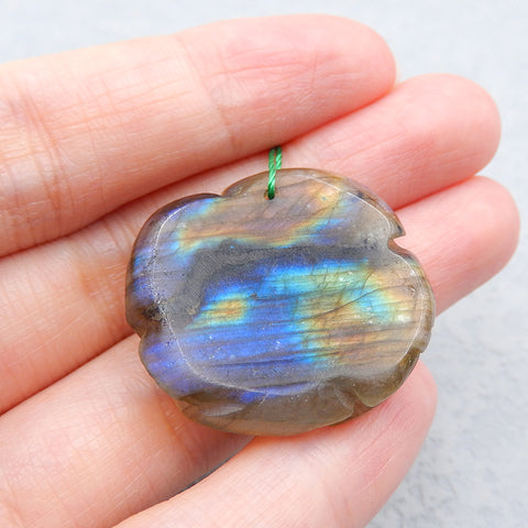 Natural Labradorite Carved flower Pendant Bead 28X26X8mm, 8.5g