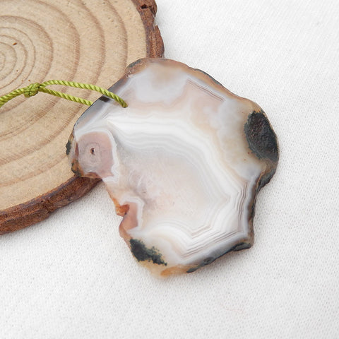 Perle pendentif percée en agate à rayures brutes naturelles, 37 x 34 x 3 mm, 8,16 g