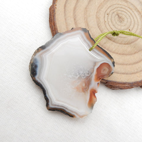 Natural Banded Agate Pendant Bead 37x34x3mm, 8.2g