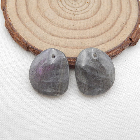 Paire de Boucles d'Oreilles Percées en Labradorite Naturelle 19x16x4mm,5.2g