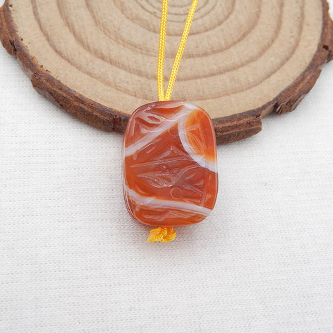 Perle pendentif fleur sculptée en agate rouge, 19x15x9mm, 5.7g