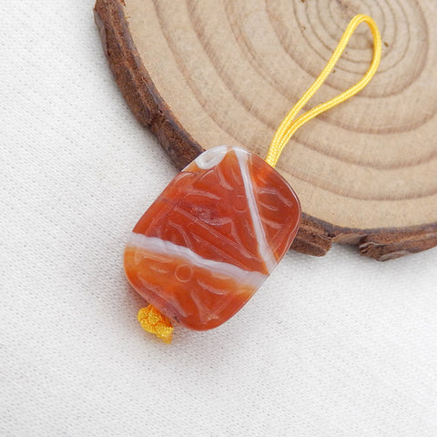 Perle pendentif fleur sculptée en agate rouge, 19x15x9mm, 5.7g