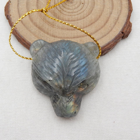 Natural Labradorite Carved Bear head Pendant Bead 36x34x13mm, 19.8g