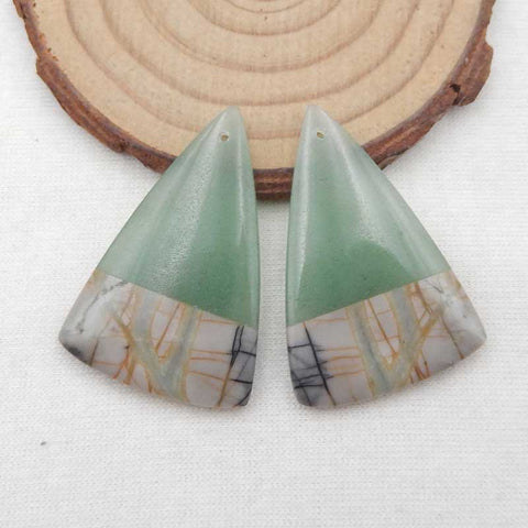 Intarsia of Picasso and Green Aventurine Earring Beads 37x25x5mm, 14g