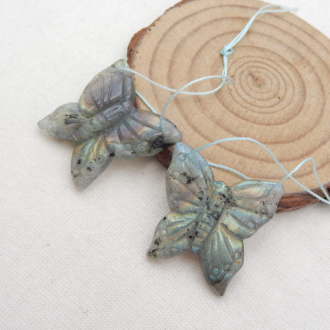 Natural Labradorite Carved butterfly Earring Beads 27x27x6mm, 11g