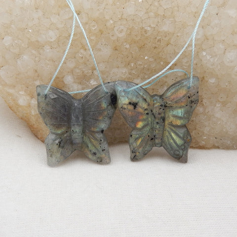 Natural Labradorite Carved butterfly Earring Beads 27x27x6mm, 11g