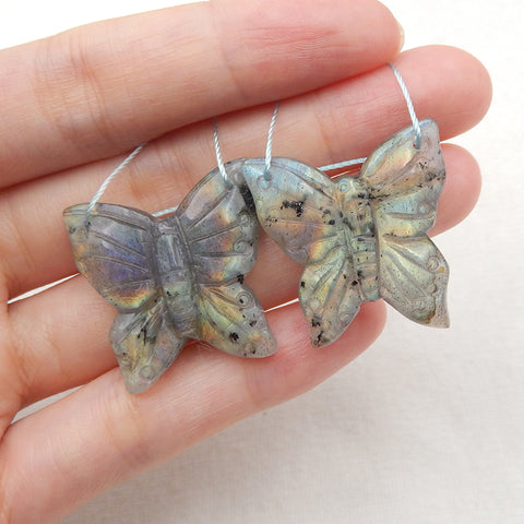 Natural Labradorite Carved butterfly Earring Beads 27x27x6mm, 11g