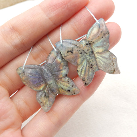 Natural Labradorite Carved butterfly Earring Beads 27x27x6mm, 11g