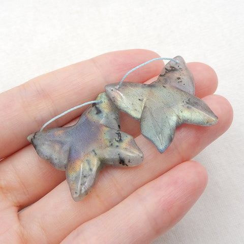 Natural Labradorite Carved butterfly Earring Beads 27x27x6mm, 11g