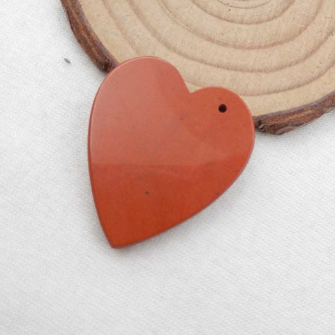 Perle pendentif coeur percé en jaspe de rivière rouge naturel, 32x28x4mm, 7.5g