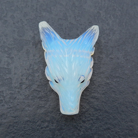 Pierre pendentif tête de loup sculptée à la main en opalite, 36x25x13mm, 8.0g