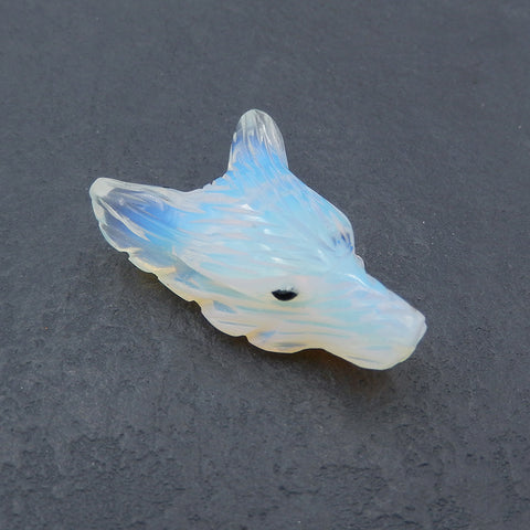 Pierre pendentif tête de loup sculptée à la main en opalite, 36x25x13mm, 8.0g