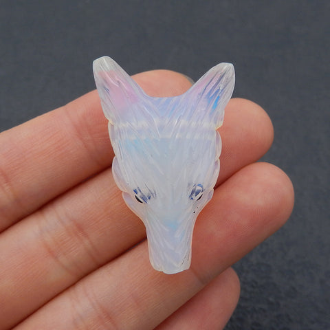 Opalite 手工雕刻狼头吊坠石，36x25x13mm，8.0g