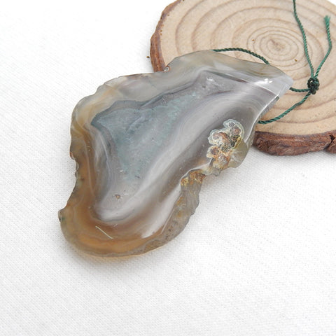 Natural Banded Agate Pendant Bead 60x35x9mm, 31.9g