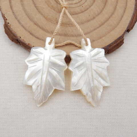 Natural Shell Carved leaf Earring Beads 29x18x3mm, 4.1g