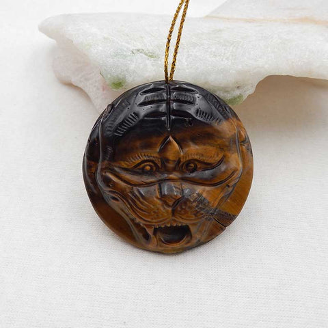 Natural Tiger's Eye Jasper Carved tiger Pendant Bead 45x45x12mm, 37.2g