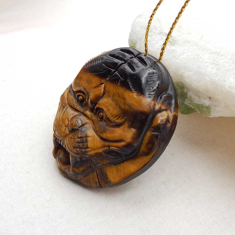 Pendentif tête de tigre en œil de tigre sculpté, pendentif en pierres précieuses pour collier, perle pendentif Gmestone, 45x45x12mm, 37.2g