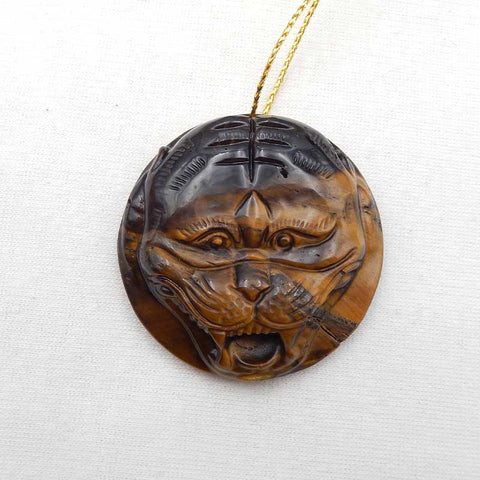 Pendentif tête de tigre en œil de tigre sculpté, pendentif en pierres précieuses pour collier, perle pendentif Gmestone, 45x45x12mm, 37.2g