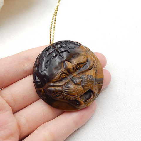 Natural Tiger's Eye Jasper Carved tiger Pendant Bead 45x45x12mm, 37.2g