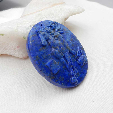 Natual Lapis Lazuli Carved Horse Pendant Bead 53x46x9mm, 40.4g