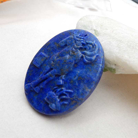 Natual Lapis Lazuli Carved Horse Pendant Bead 53x46x9mm, 40.4g