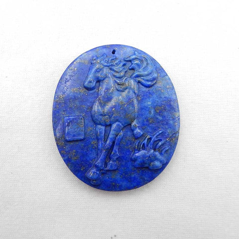 Natual Lapis Lazuli Carved Horse Pendant Bead 53x46x9mm, 40.4g