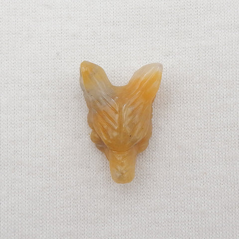 Pierre pendentif tête de loup minuscule sculptée à la main en jade jaune, 24x17x9mm, 3.8g