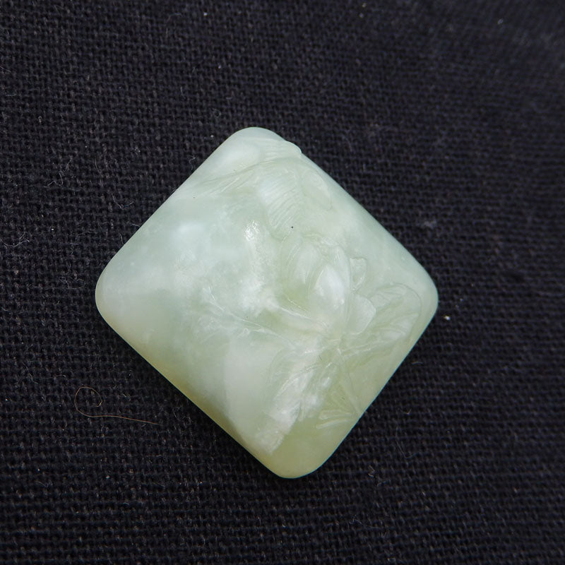 Natural Nephrite Jade Carved flower Cabochon 25X25X10mm, 9.9g