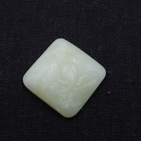 Cabochon de fleur de jade néphrite en pierre naturelle sculptée à la main, 26 x 26 x 9 mm, 9,4 g