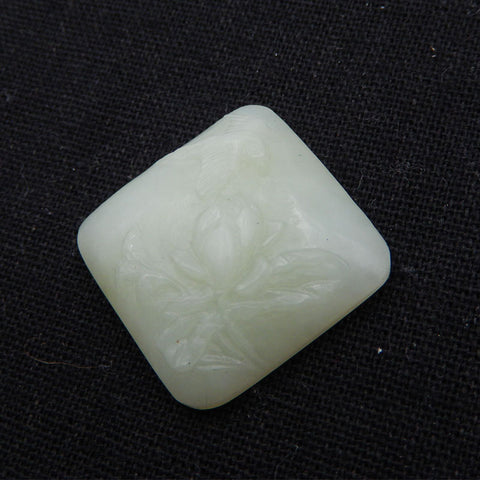 Cabochon de fleur de jade néphrite en pierre naturelle sculptée à la main, 26 x 26 x 9 mm, 9,4 g