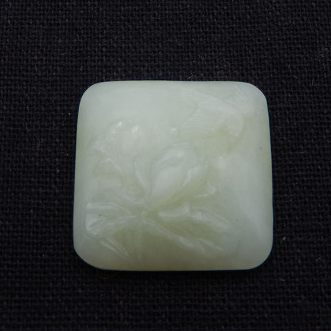 Cabochon de fleur de jade néphrite en pierre naturelle sculptée à la main, 26 x 26 x 9 mm, 9,4 g