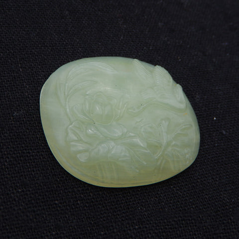 Natural Nephrite Jade Carved flower Cabochon 40X35X8mm, 18.4g