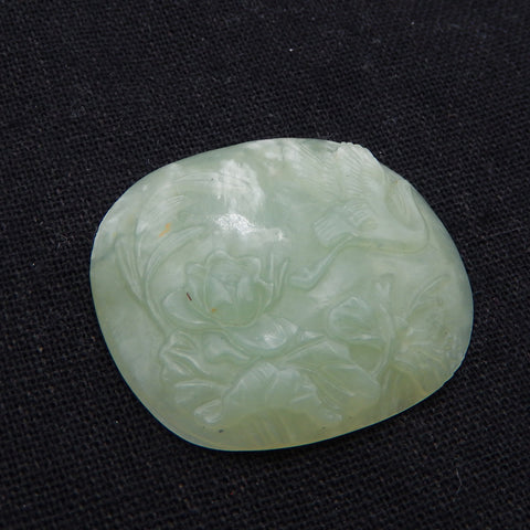 Natural Nephrite Jade Carved Flower Cabochon,39×35×7mm, 14.8g