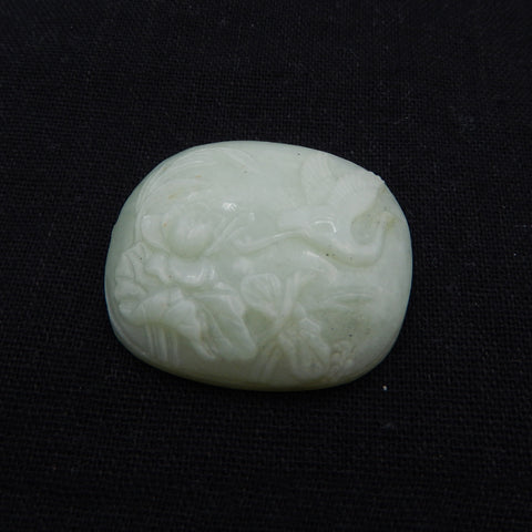 Natural Nephrite Jade Carved Flower Cabochon, 40×36×9mm, 20.3g