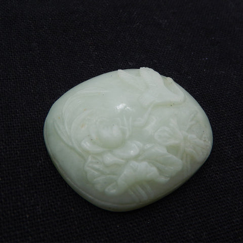 Natural Nephrite Jade Carved flower Cabochon 40X36X9mm, 20.3g