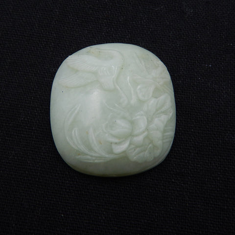 Natural Nephrite Jade Carved Flower Cabochon, 40×36×9mm, 20.3g