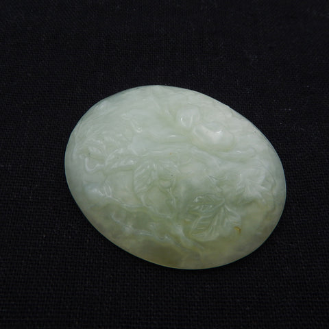 Natural Nephrite Jade Carved Flower Cabochon ,51×45×10mm, 34.1g