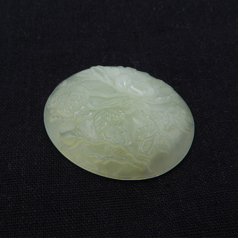 Natural Nephrite Jade Carved Flower Cabochon, 51×44×10mm, 32.4g