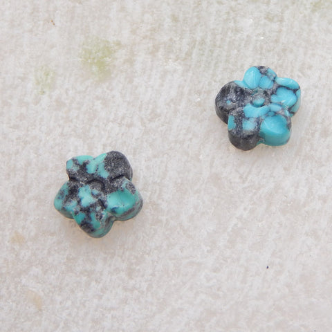 Natural Turquoise Carved flower Cabochons Paired 7X3mm, 0.4g