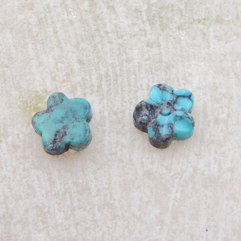 Natural Turquoise Carved flower Cabochons Paired 7X3mm, 0.4g