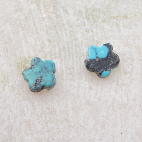 Paire de cabochons de pierres précieuses turquoise sculptées, 7 x 3 mm, 0,4 g