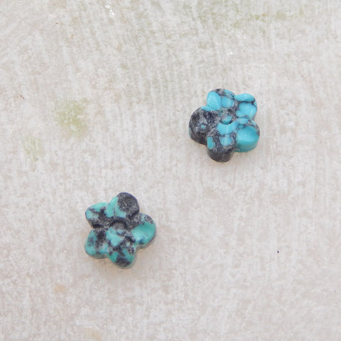 Natural Turquoise Carved flower Cabochons Paired 7X3mm, 0.4g