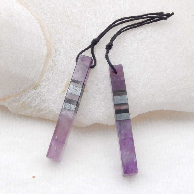 Intarsia of Amethyst, Obsidian And Hematite Earring Beads 38X5mm, 5.4g