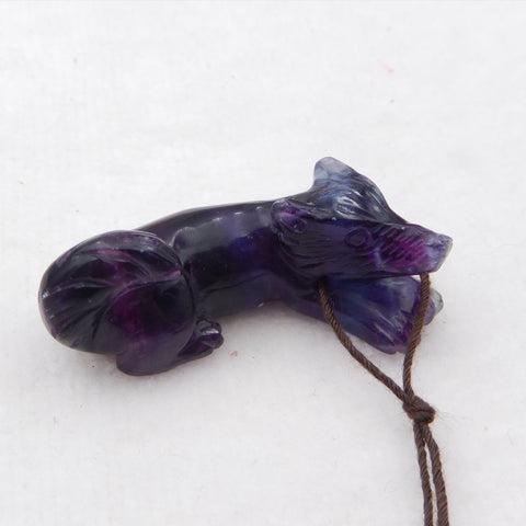 Nouveau pendentif loup en pierre précieuse de fluorite sculptée, 45 x 17 x 16 mm, 19,5 g.