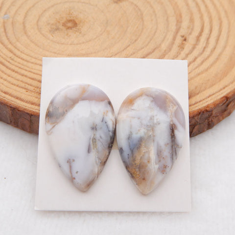 Natural Dendritic Agate Cabochons Paired 28X18X3mm, 5.4g