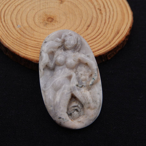 Natural Ocean Jasper Carved Mermaid Cabochon 58X34X8mm, 22.6g